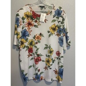 New VIKKI VI Jersey White Floral Short Sleeve Tunic Top Blouse Women Plus sz.3X